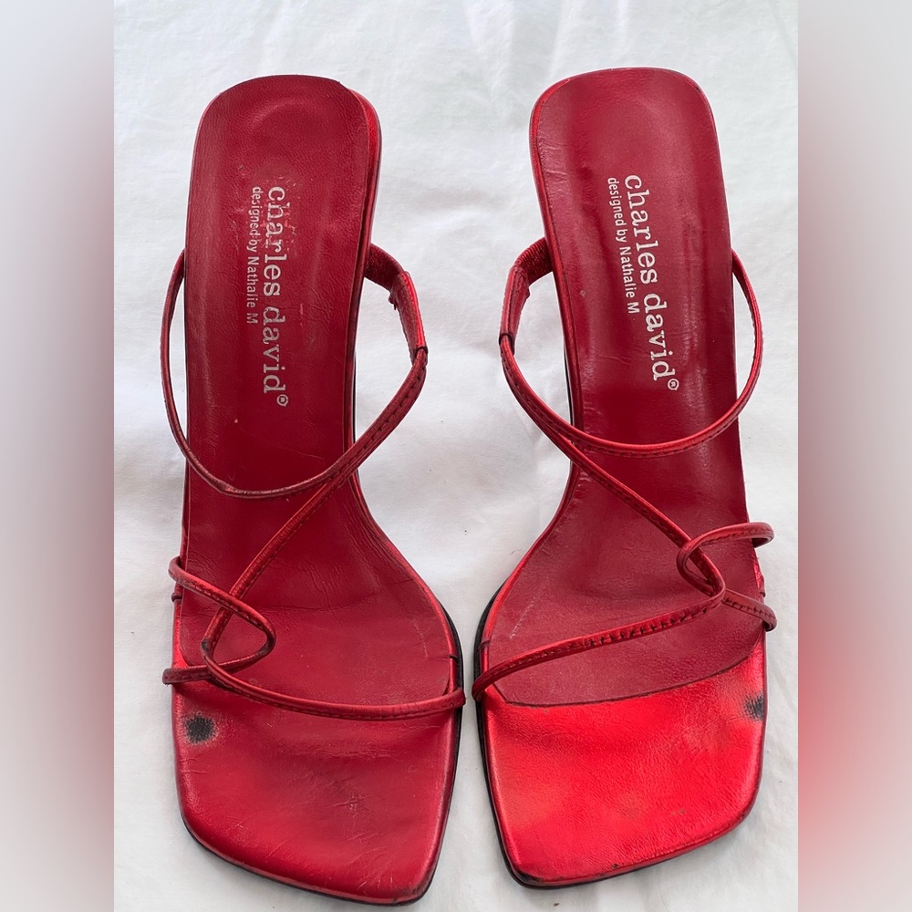 VINTAGE CHARLES DAVID METALLIC RED HEELS (size 6)